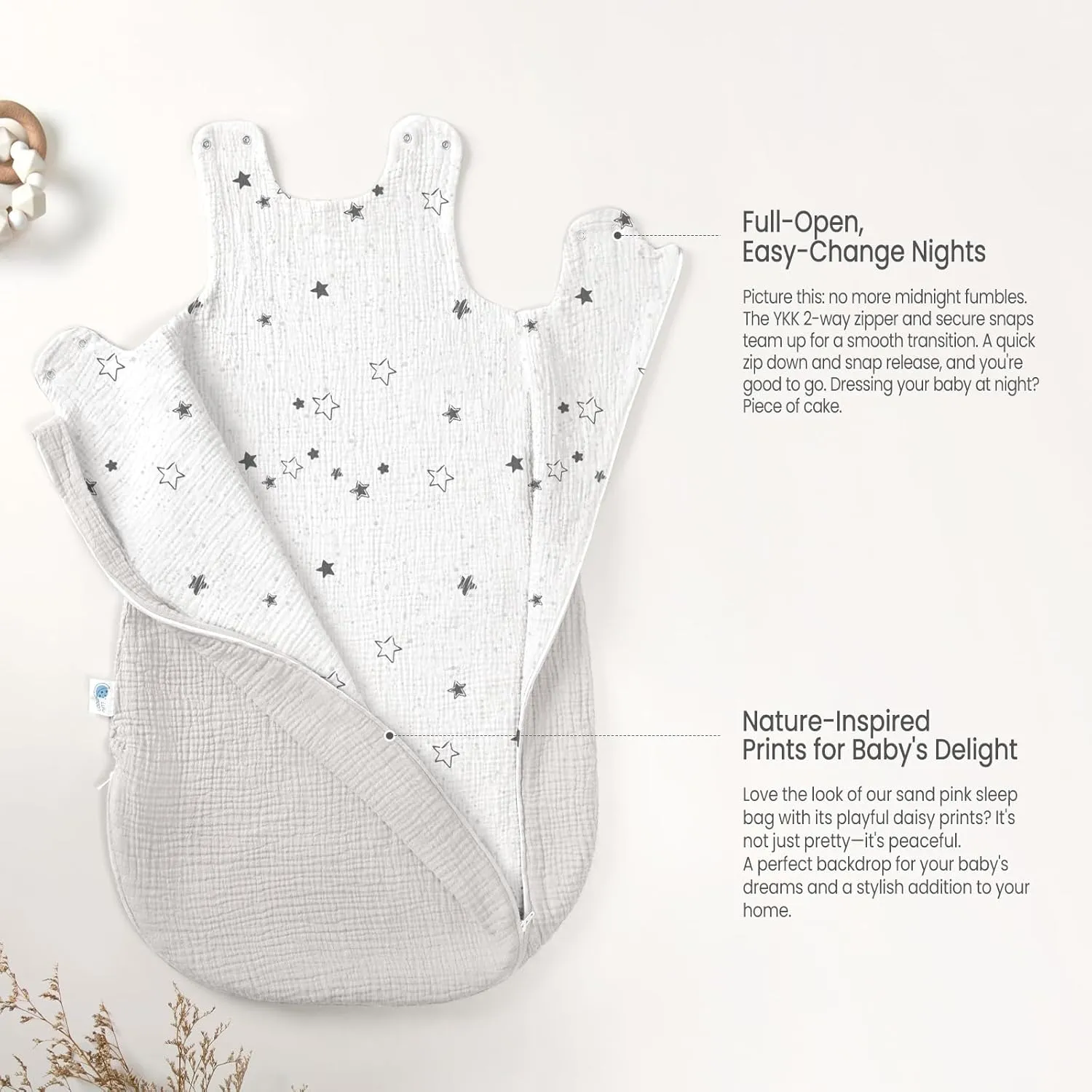 lulumoon Sleep Sack Muslin for Baby: Cotton Wearable Blanket for 3-9 Months - Soft Lightweight Ideal for Nursery Lounge Nighttime Naptime