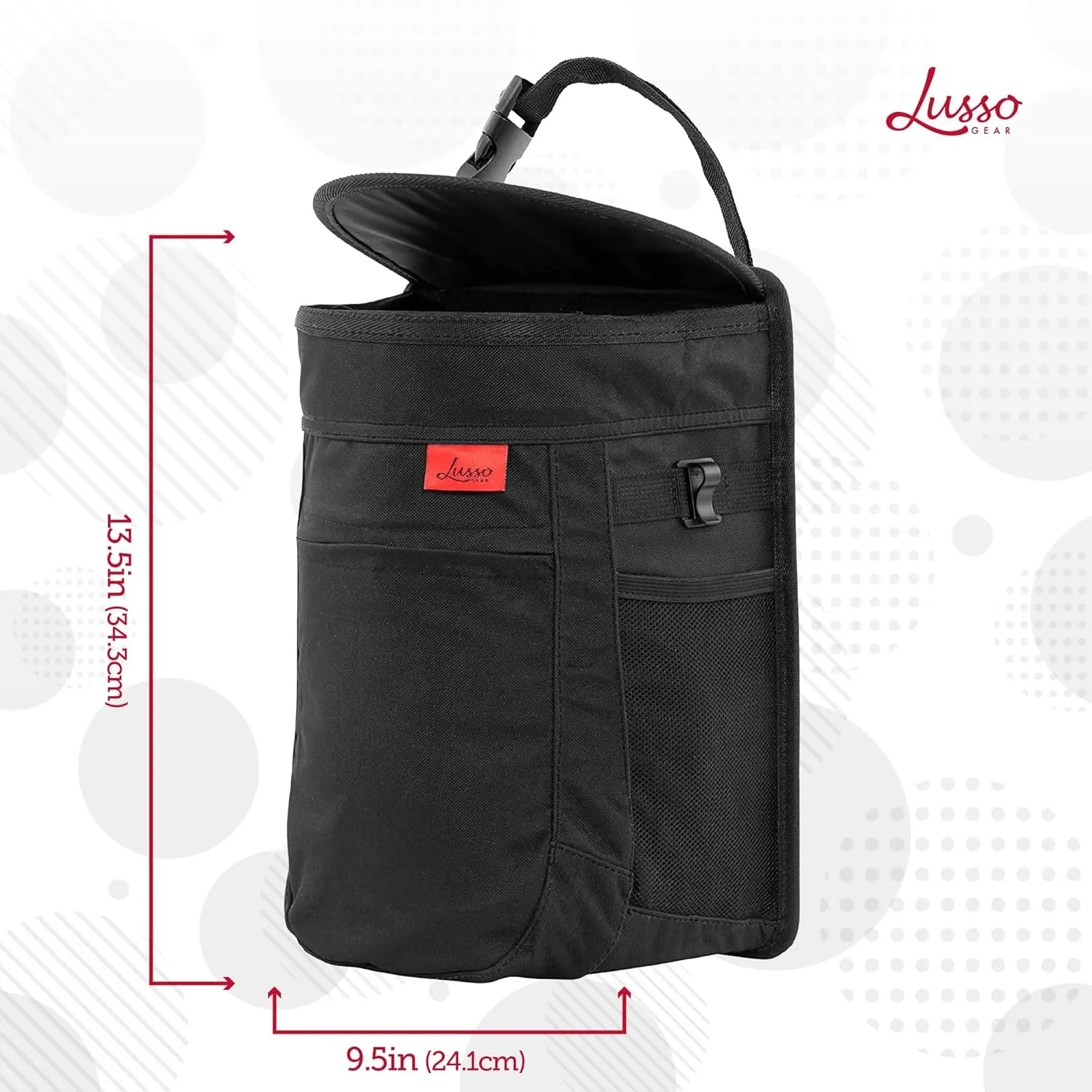 Lusso Gear Spill-Proof Car Trash Can (2.5 Gallon) - Easy to Clean, Hanging Car Garbage Bin with Removable Liner - Leak-Proof Gray