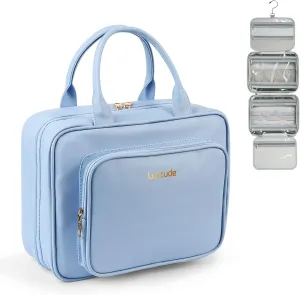 Luxtude Waterproof Leather Toiletry Bag for Women, Hanging Travel Toiletry Bag with 360°Hanging Hook, Large Travel Makeup Bag Cosmetic Organizer for Toiletries, Bathroom Shower, Makeup Accessories etc