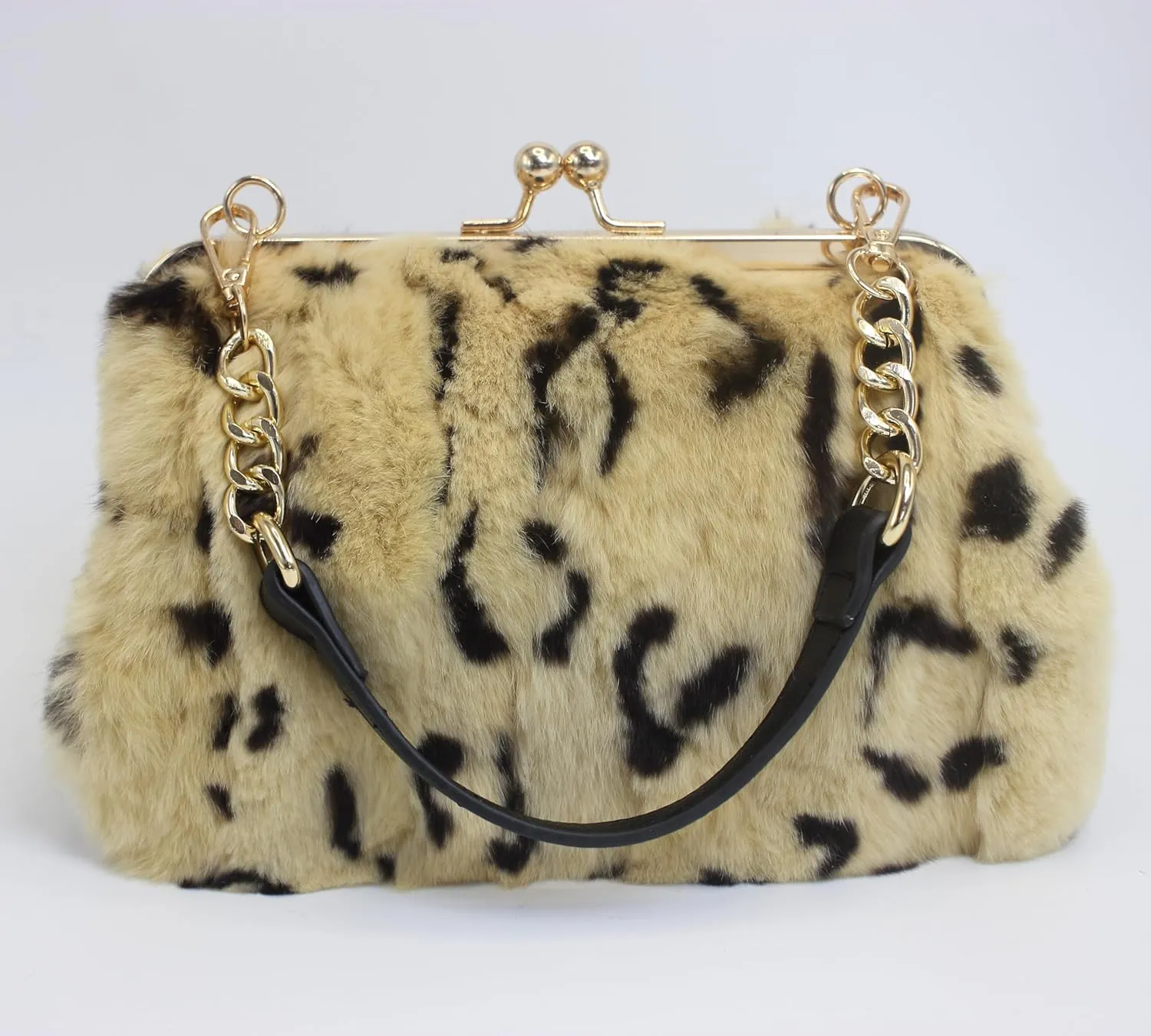 Luxurious Real Rex Rabbit Fur Evening Handbag – Elegant Purse with Adjustable Straps for Women
