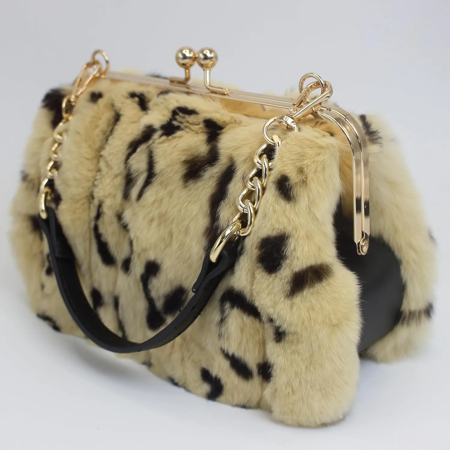 Luxurious Real Rex Rabbit Fur Evening Handbag – Elegant Purse with Adjustable Straps for Women