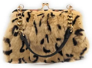 Luxurious Real Rex Rabbit Fur Evening Handbag – Elegant Purse with Adjustable Straps for Women