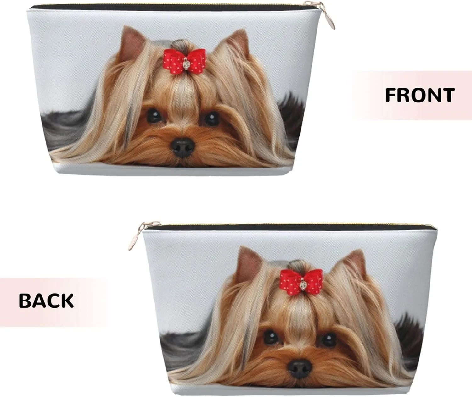 Lying Yorkshire Terrier With Cute Ribbon Yorkie Love Portrait Of A Dog Cosmetic Bag Travel Makeup Bag Organizer Toiletry Bag with Zipper Storage Pouch Coin Purse Brushes for Women Girls Gifts