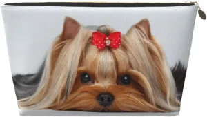Lying Yorkshire Terrier With Cute Ribbon Yorkie Love Portrait Of A Dog Cosmetic Bag Travel Makeup Bag Organizer Toiletry Bag with Zipper Storage Pouch Coin Purse Brushes for Women Girls Gifts