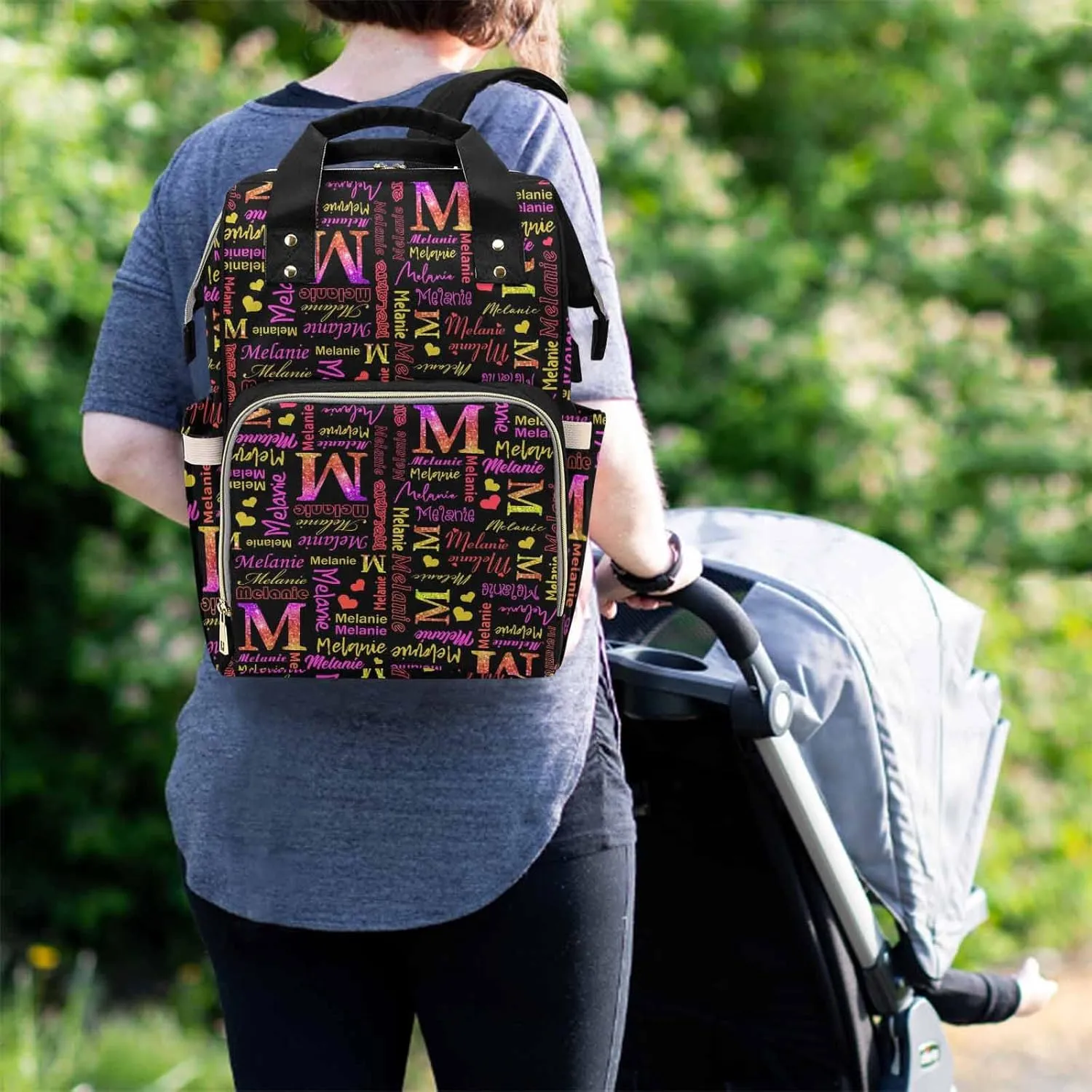 M YESCUSTOM Personalized Name Diaper Bag with Multi Name & Letter Custom Waterproof Nappy Travel Daypack for Mom Customized Shower Gifts