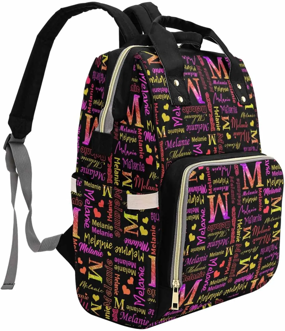 M YESCUSTOM Personalized Name Diaper Bag with Multi Name & Letter Custom Waterproof Nappy Travel Daypack for Mom Customized Shower Gifts