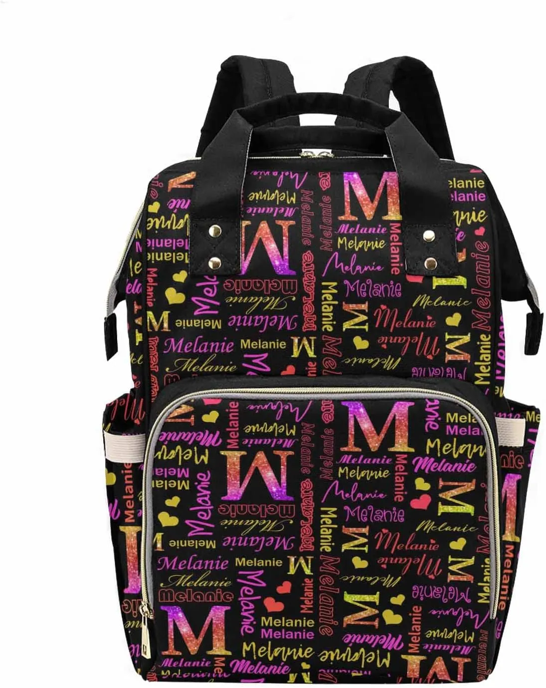 M YESCUSTOM Personalized Name Diaper Bag with Multi Name & Letter Custom Waterproof Nappy Travel Daypack for Mom Customized Shower Gifts