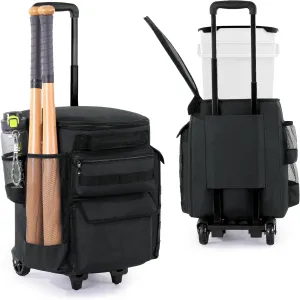 MABOZOO Baseball Bucket Bag with Wheels, Softball Bucket Bag, Baseball Coaches Organizer with Multiple Pockets for Bat, Gloves, Scoreboards and Other Accessories