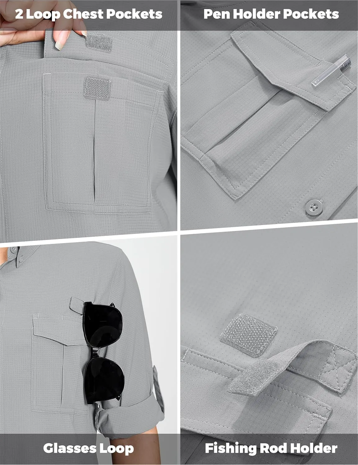 MAGCOMSEN Women's UPF 50  Long Sleeve Fishing Shirts UV Sun Protection Quick Dry Button Down Safari Hiking Travel Shirts