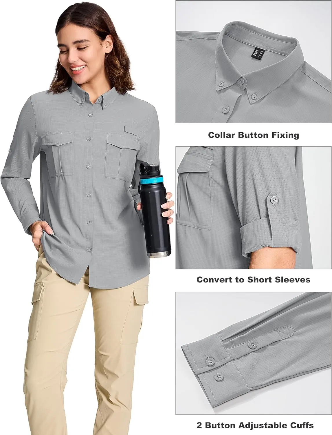 MAGCOMSEN Women's UPF 50  Long Sleeve Fishing Shirts UV Sun Protection Quick Dry Button Down Safari Hiking Travel Shirts