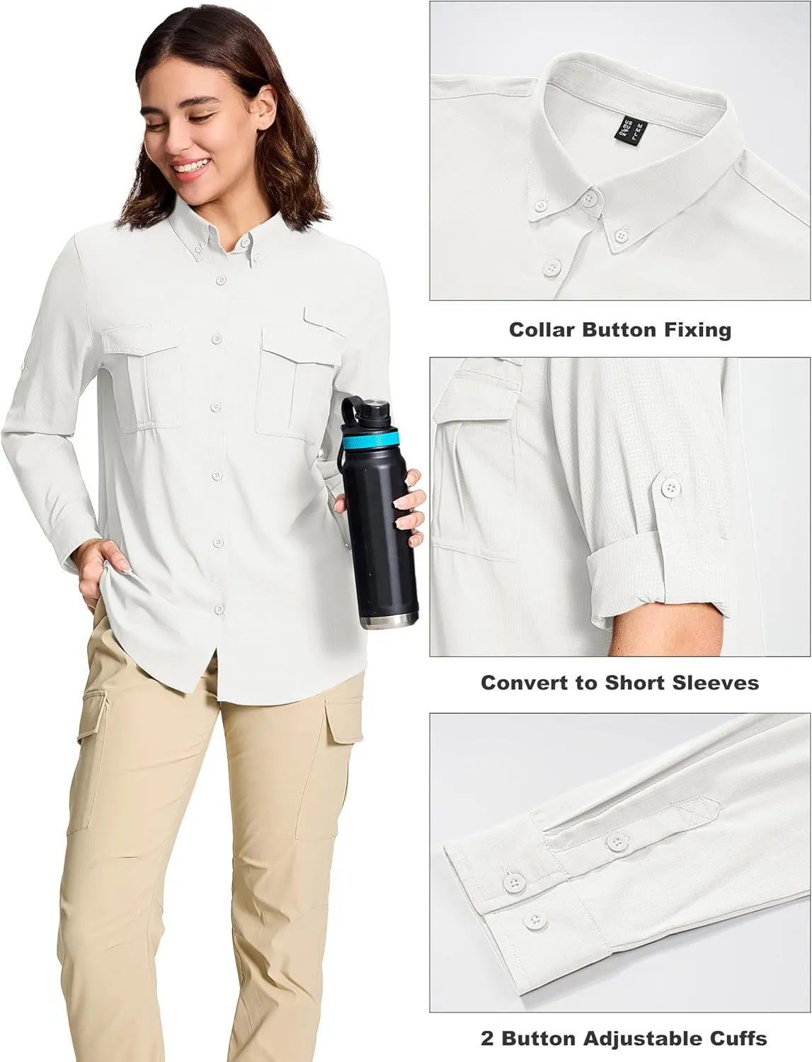 MAGCOMSEN Women's UPF 50  Long Sleeve Fishing Shirts UV Sun Protection Quick Dry Button Down Safari Hiking Travel Shirts