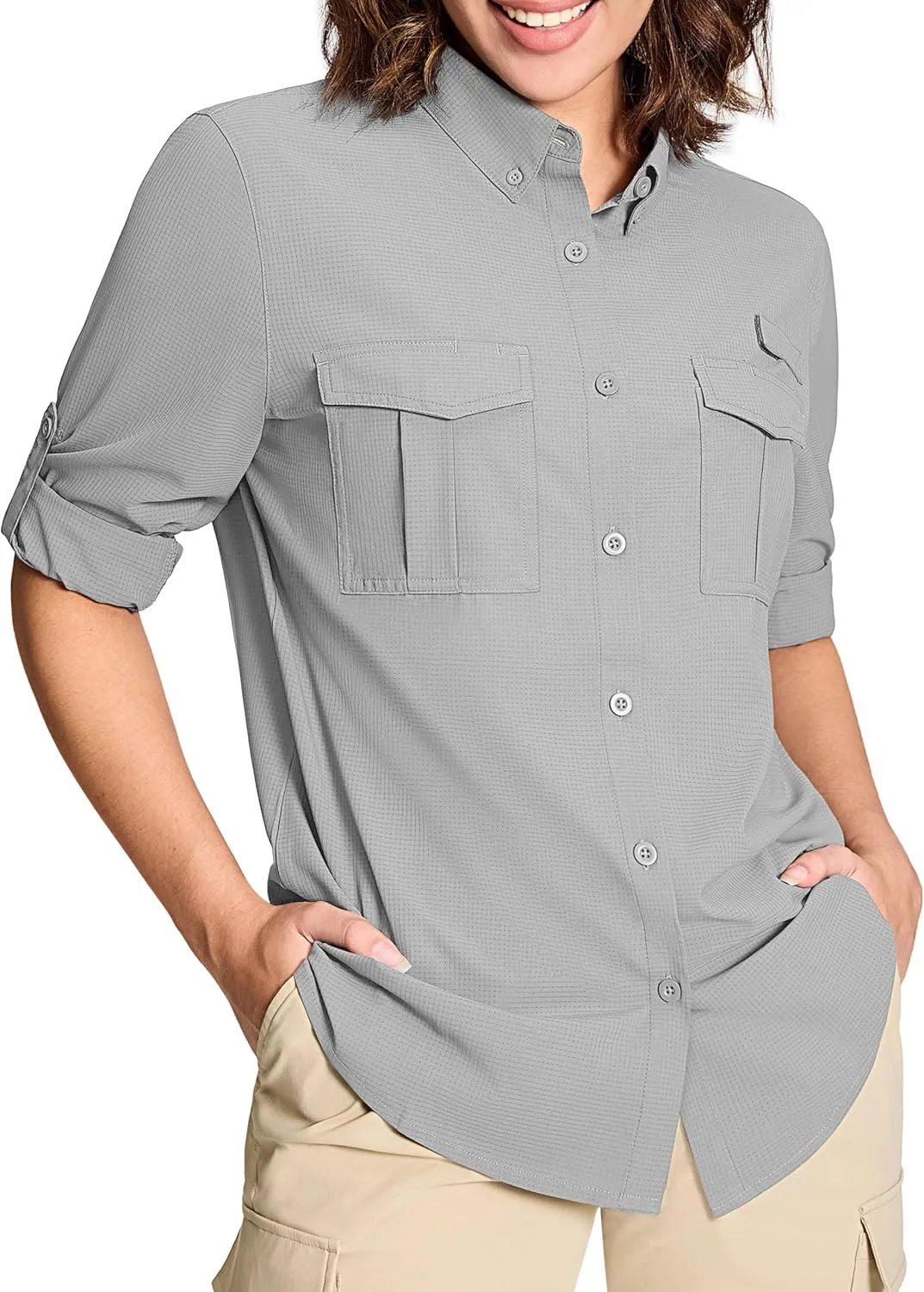 MAGCOMSEN Women's UPF 50  Long Sleeve Fishing Shirts UV Sun Protection Quick Dry Button Down Safari Hiking Travel Shirts