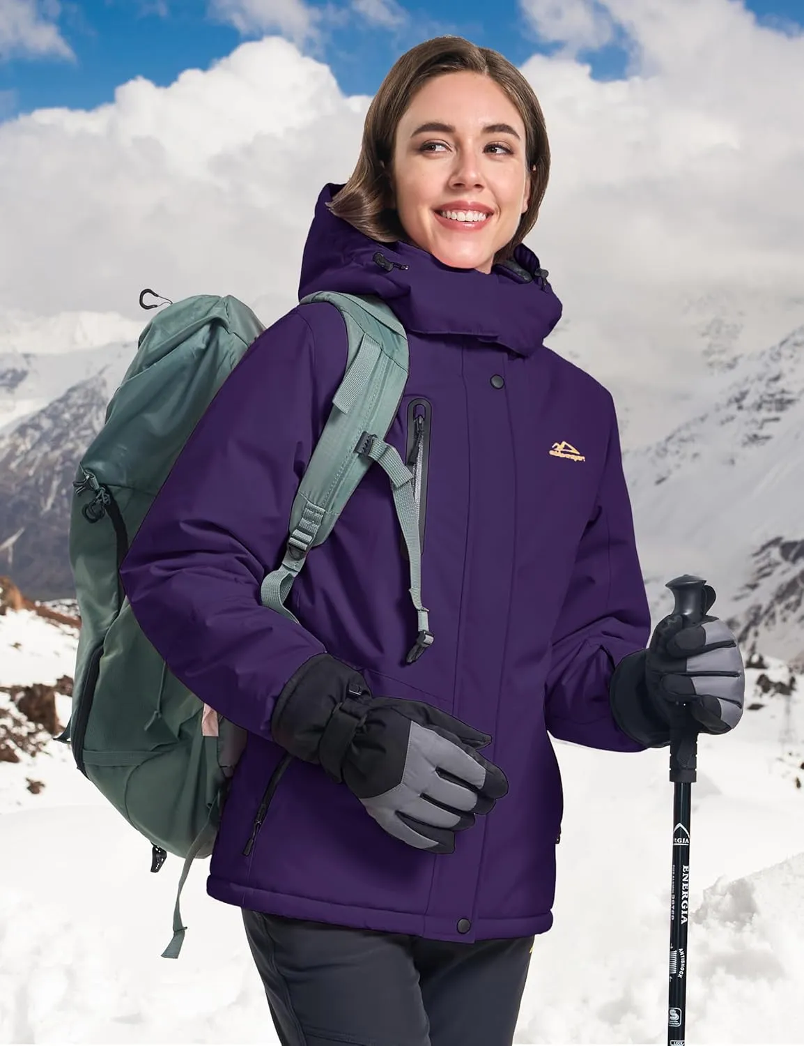MAGCOMSEN Women's Winter Coats Waterproof Insulated Snow Ski Jacket Hood Fleece Lined Warm Mountain Snowboarding Windbreaker