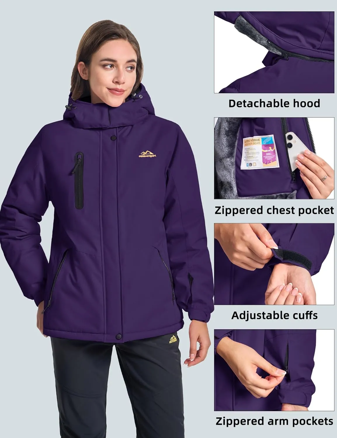 MAGCOMSEN Women's Winter Coats Waterproof Insulated Snow Ski Jacket Hood Fleece Lined Warm Mountain Snowboarding Windbreaker