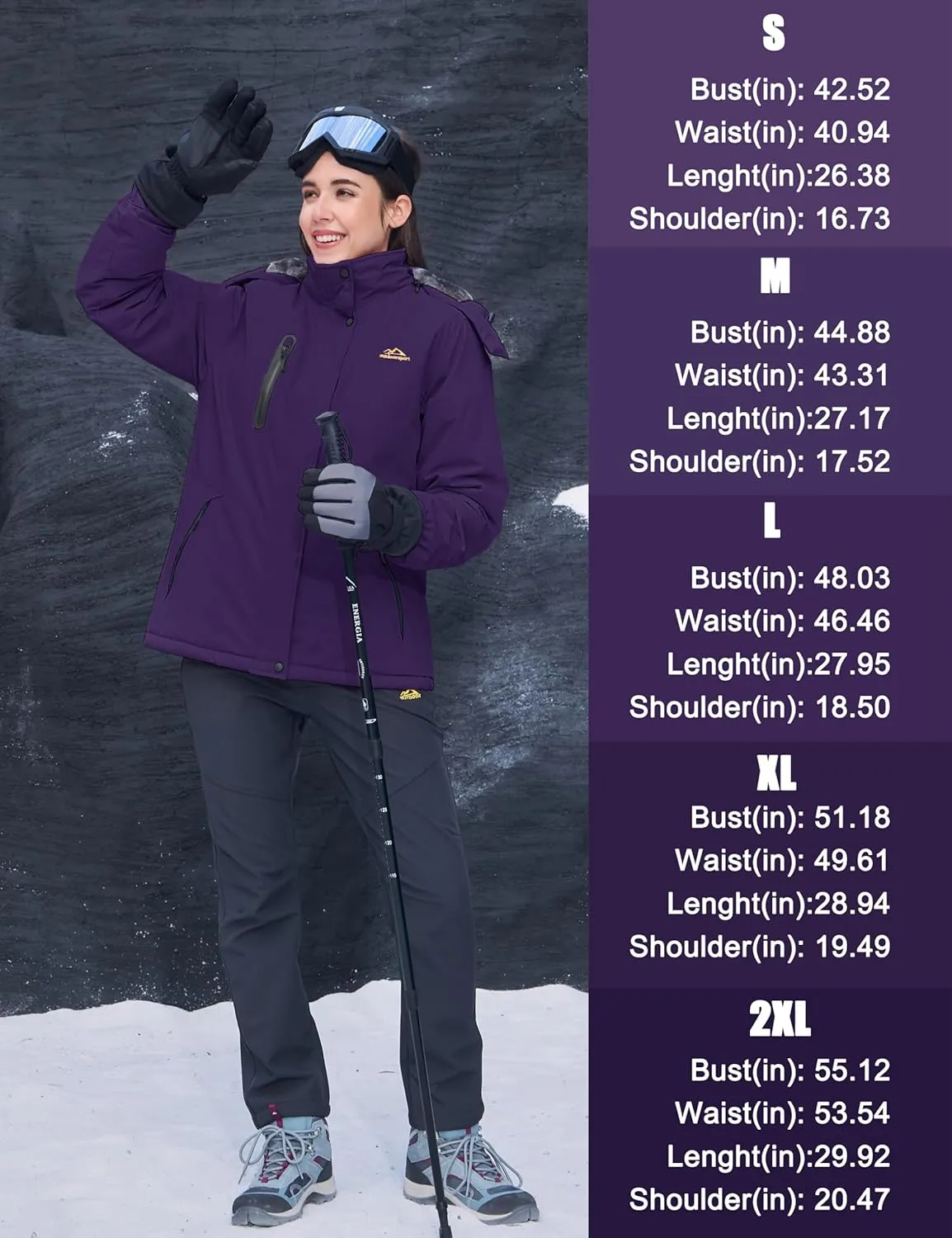 MAGCOMSEN Women's Winter Coats Waterproof Insulated Snow Ski Jacket Hood Fleece Lined Warm Mountain Snowboarding Windbreaker
