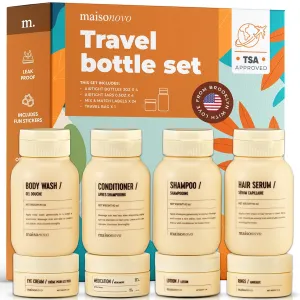 MAISONOVO Travel Bottles for Toiletries, TSA Approved, Leak Proof Refillable, Travel Size Containers and Bottles with Water Proof Toiletry Bag