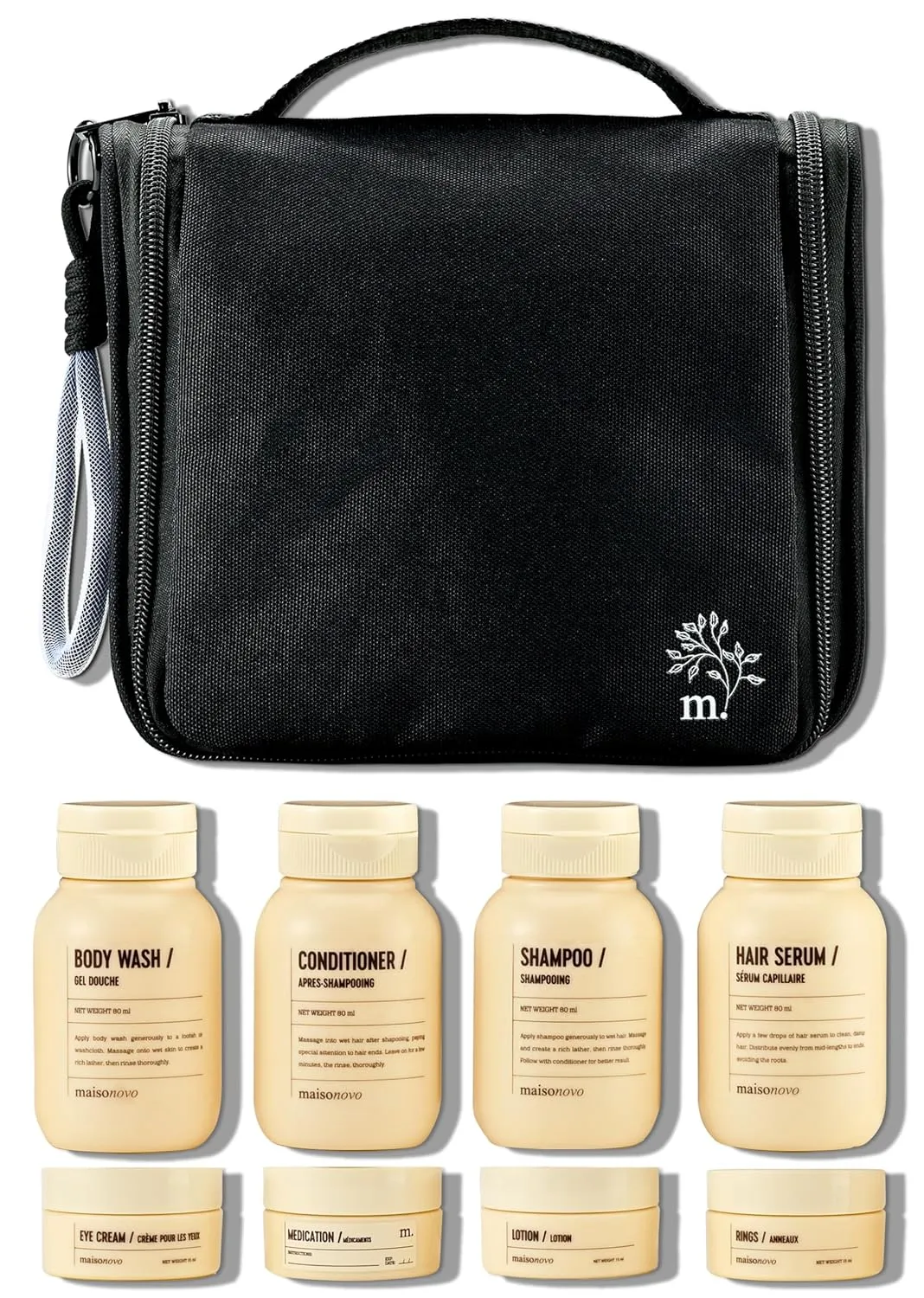 MAISONOVO Travel Bottles for Toiletries, TSA Approved, Leak Proof Refillable, Travel Size Containers and Bottles with Water Proof Toiletry Bag