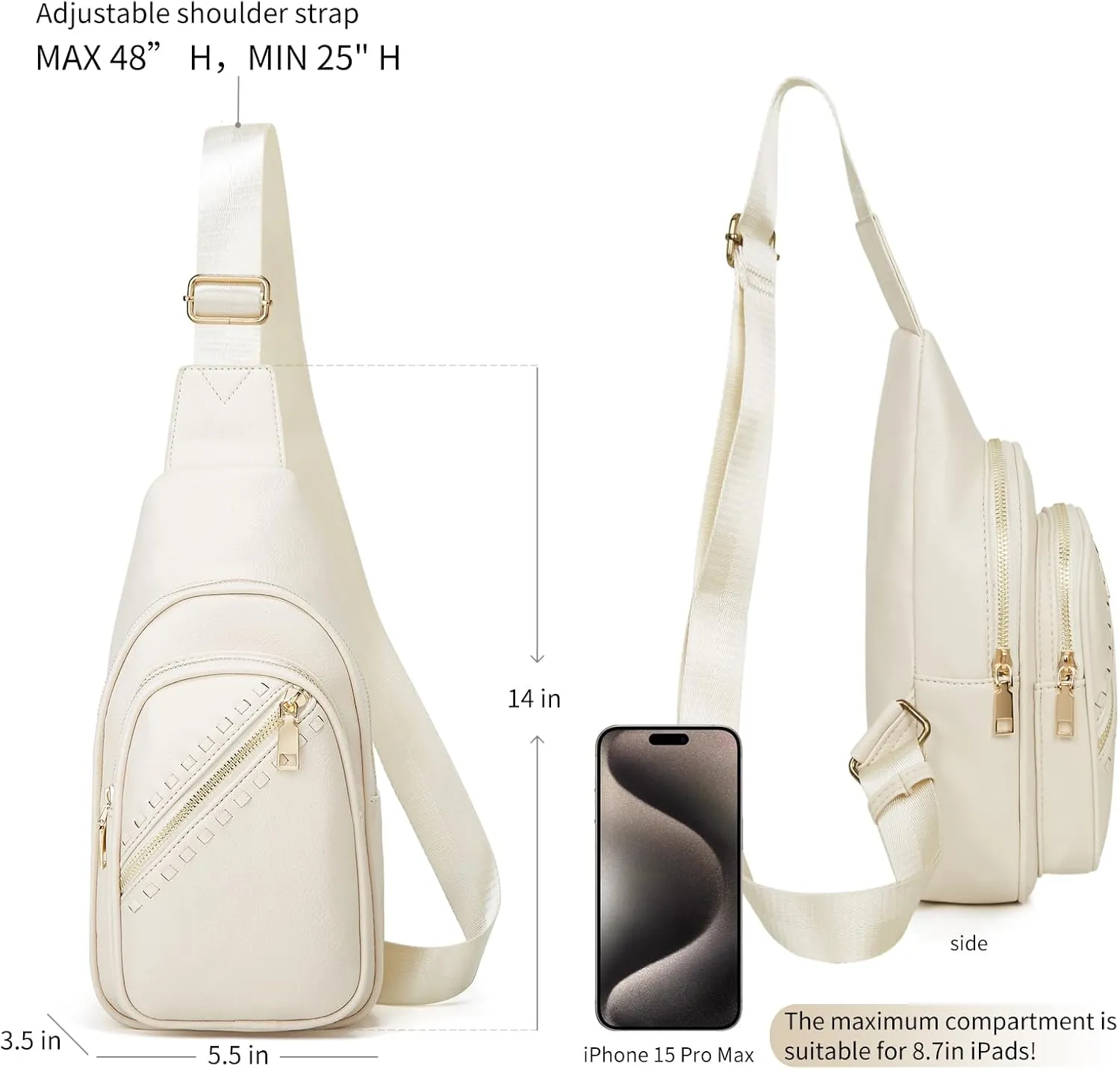 Makes Small Sling Bag for Women, Vegan Leather Fanny Pack Crossbody Bags for Women, Chest Bag With Wide Strap