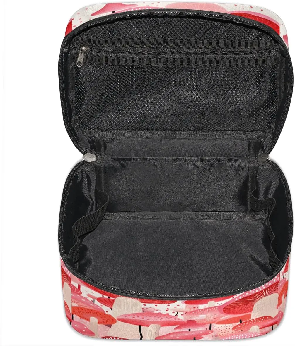 Makeup Bag Large Beautiful Mushrooms Print Toiletry Bag for Women Travel Cosmetic Bag Portable Makeup Bag for Bottles Brushes Lipstick Skin Care