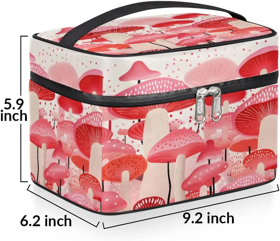 Makeup Bag Large Beautiful Mushrooms Print Toiletry Bag for Women Travel Cosmetic Bag Portable Makeup Bag for Bottles Brushes Lipstick Skin Care