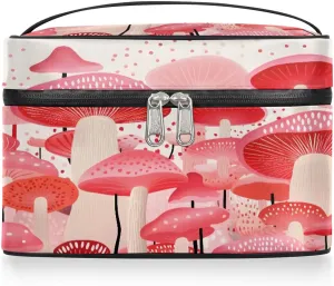 Makeup Bag Large Beautiful Mushrooms Print Toiletry Bag for Women Travel Cosmetic Bag Portable Makeup Bag for Bottles Brushes Lipstick Skin Care