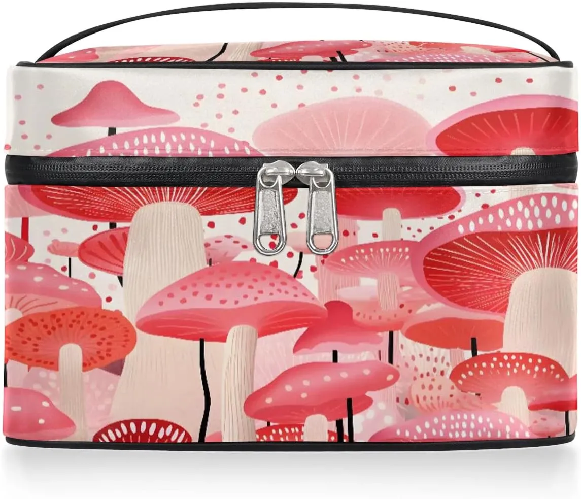Makeup Bag Large Beautiful Mushrooms Print Toiletry Bag for Women Travel Cosmetic Bag Portable Makeup Bag for Bottles Brushes Lipstick Skin Care