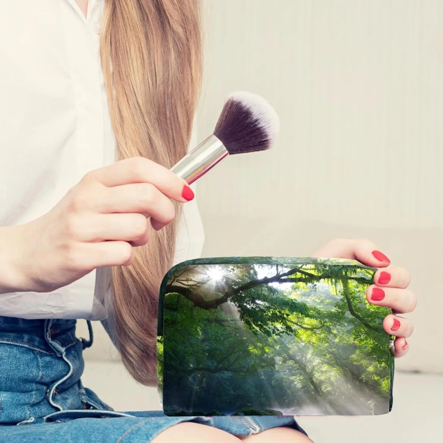Makeup Organizer Bag, Nature Stream in the Jungle Stones Shadows of Sunlight Pencil Case Cosmetic Storage Bag Portable Toiletry Pouch for Women, Men, Traveling, School