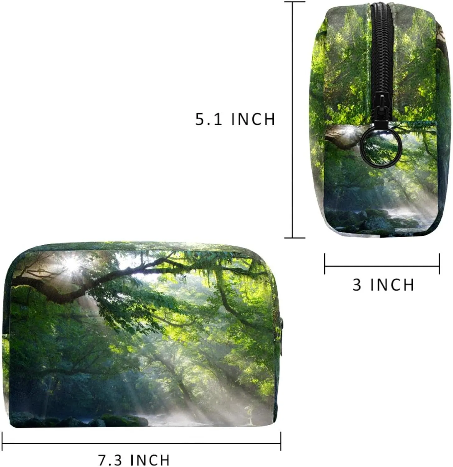 Makeup Organizer Bag, Nature Stream in the Jungle Stones Shadows of Sunlight Pencil Case Cosmetic Storage Bag Portable Toiletry Pouch for Women, Men, Traveling, School