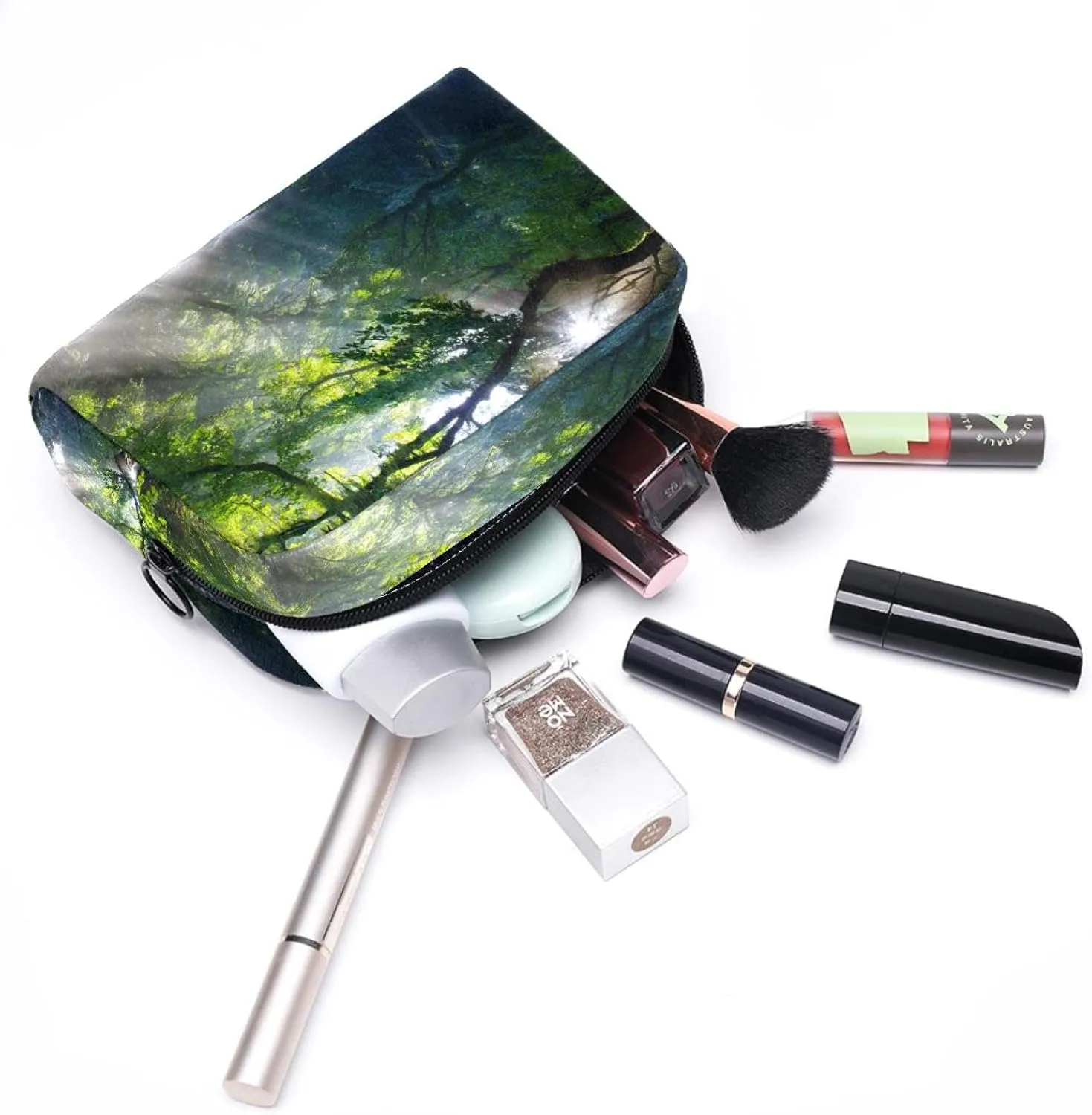 Makeup Organizer Bag, Nature Stream in the Jungle Stones Shadows of Sunlight Pencil Case Cosmetic Storage Bag Portable Toiletry Pouch for Women, Men, Traveling, School