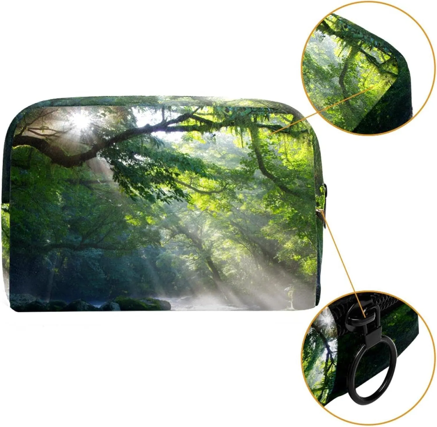 Makeup Organizer Bag, Nature Stream in the Jungle Stones Shadows of Sunlight Pencil Case Cosmetic Storage Bag Portable Toiletry Pouch for Women, Men, Traveling, School
