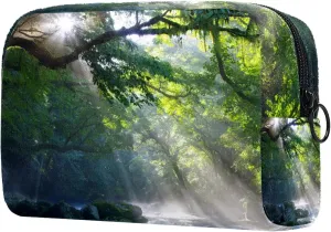 Makeup Organizer Bag, Nature Stream in the Jungle Stones Shadows of Sunlight Pencil Case Cosmetic Storage Bag Portable Toiletry Pouch for Women, Men, Traveling, School