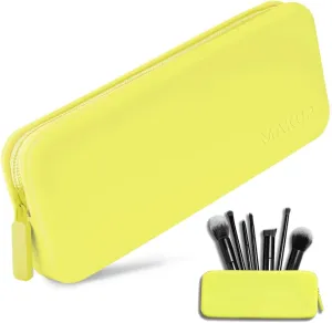MAKUP Silicone Makeup Bag, Makeup Brush Holder with Zipper for Organizing Cosmetics, Makeup Brushes, Tools and Pencils, Washable Makeup Brush Holder Pouch for Travel (Electric Lime)