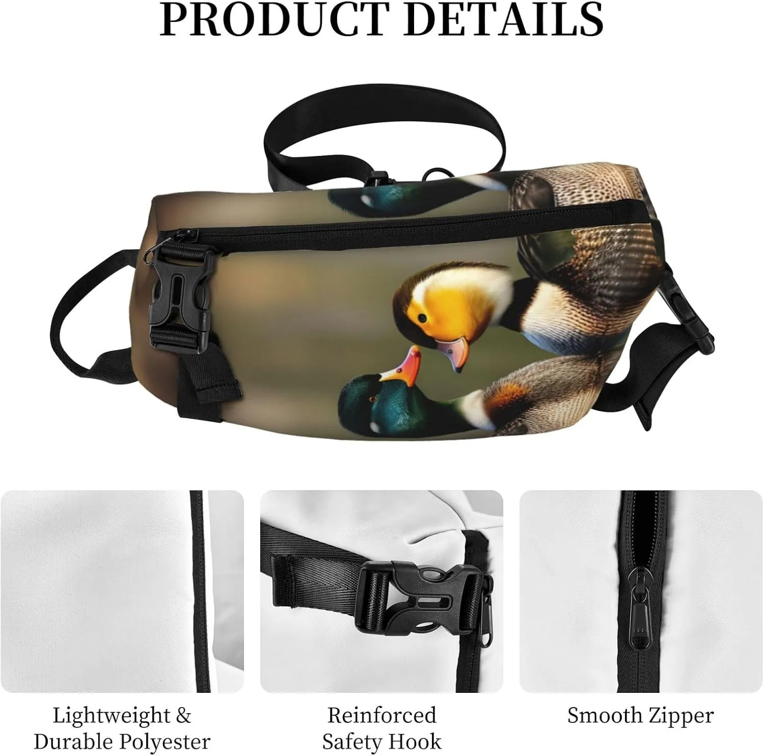 Mallard Ducks Print Crossbody Backpack Casual Sling Bag Travel Lightweight, Adjustable Cross Bag