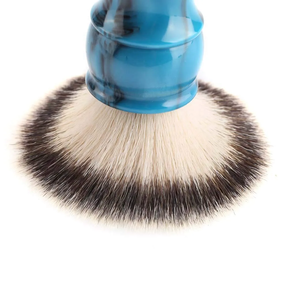 Manual Beard Shaving Brush with Dense Nylon Hair for Men, Barber Quality Mustache Brush, Portable for Travel, Salon or Home Use, Increases Shaving Cream Foam (Colourful Blue)