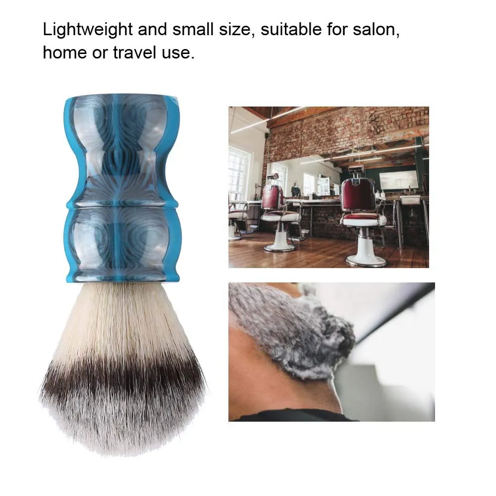 Manual Beard Shaving Brush with Dense Nylon Hair for Men, Barber Quality Mustache Brush, Portable for Travel, Salon or Home Use, Increases Shaving Cream Foam (Colourful Blue)