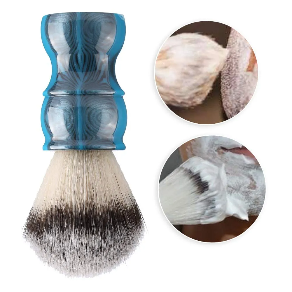 Manual Beard Shaving Brush with Dense Nylon Hair for Men, Barber Quality Mustache Brush, Portable for Travel, Salon or Home Use, Increases Shaving Cream Foam (Colourful Blue)