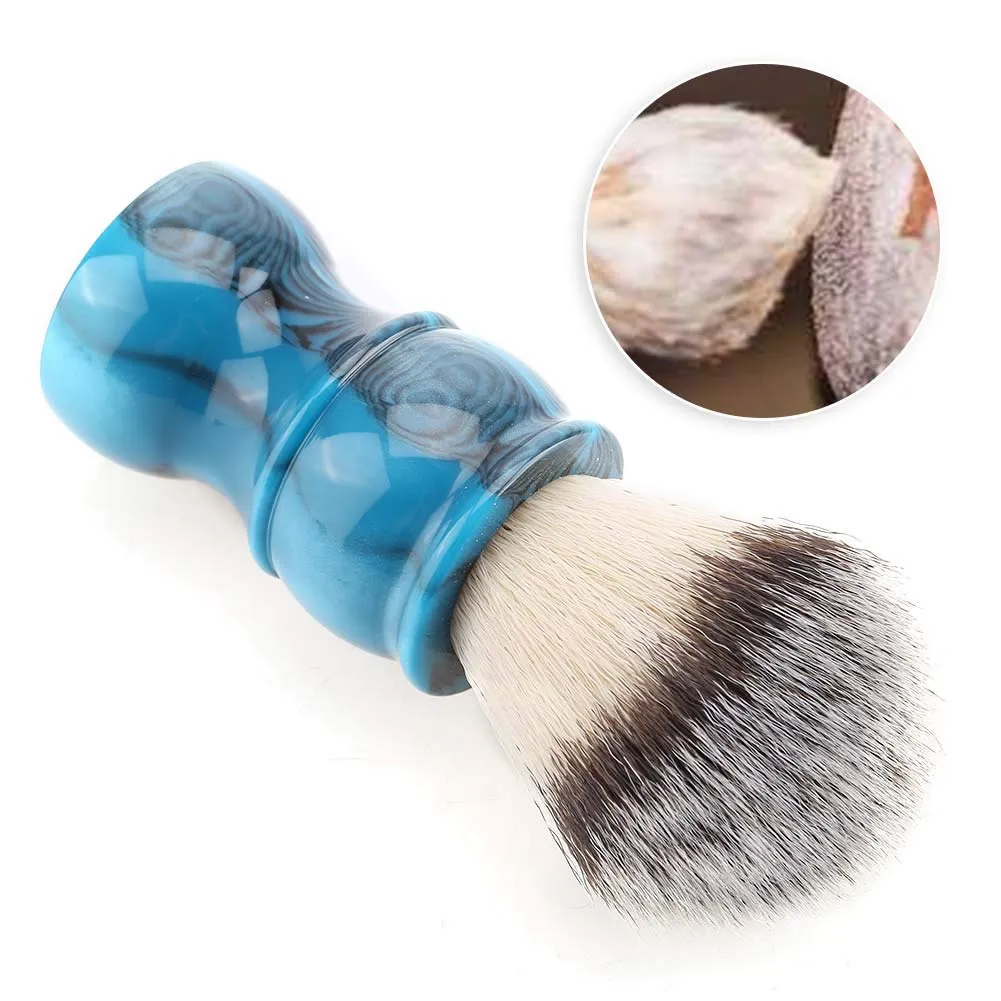 Manual Beard Shaving Brush with Dense Nylon Hair for Men, Barber Quality Mustache Brush, Portable for Travel, Salon or Home Use, Increases Shaving Cream Foam (Colourful Blue)