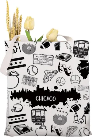MAOFAED Chicago Canvas Tote Bag For Shopping Travel Office Chicago Souvenir Chicago Lover Gift Chicago Vocation Gift