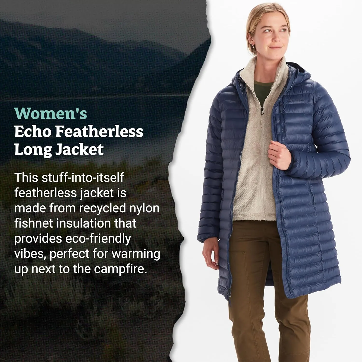 MARMOT Women's Echo Featherless Long Jacket - Mid-Thigh, Lightweight Down-Alternative Puffer with Hood