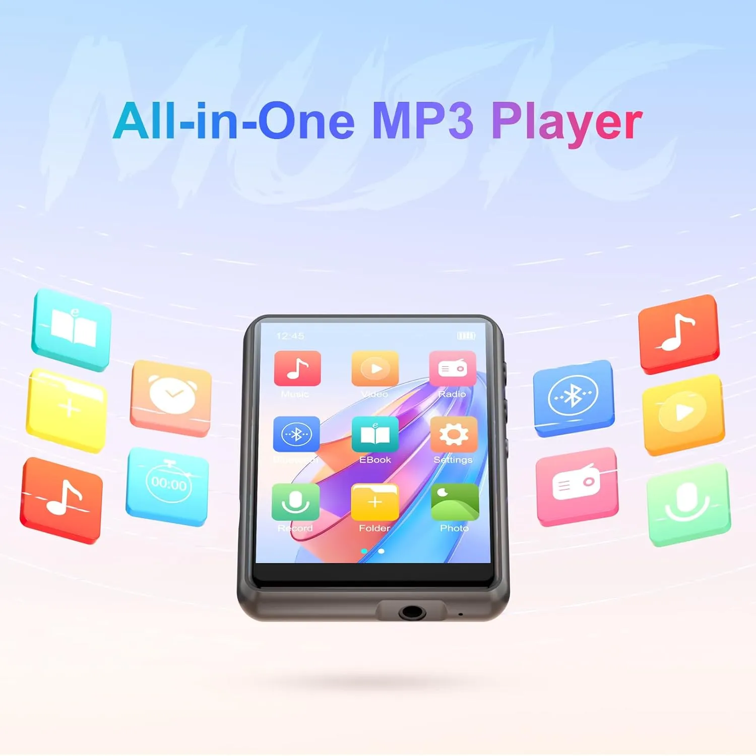 MECHEN 64GB MP3 Player Bluetooth 5.3 with 2.4" Full Touch Screen，Portable Digital Music Player with Speaker，FM Radio, Line Recording, HiFi Lossless Sound, Support up to 128GB. (Gray)