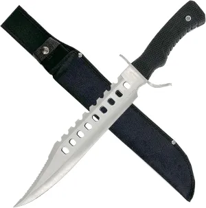 MedievalDepot Survivors Bowie Sawback Knife - Overall 17" - Durable Metal Blade with Diamond Grip Handle, Includes Nylon Sheath for Carrying