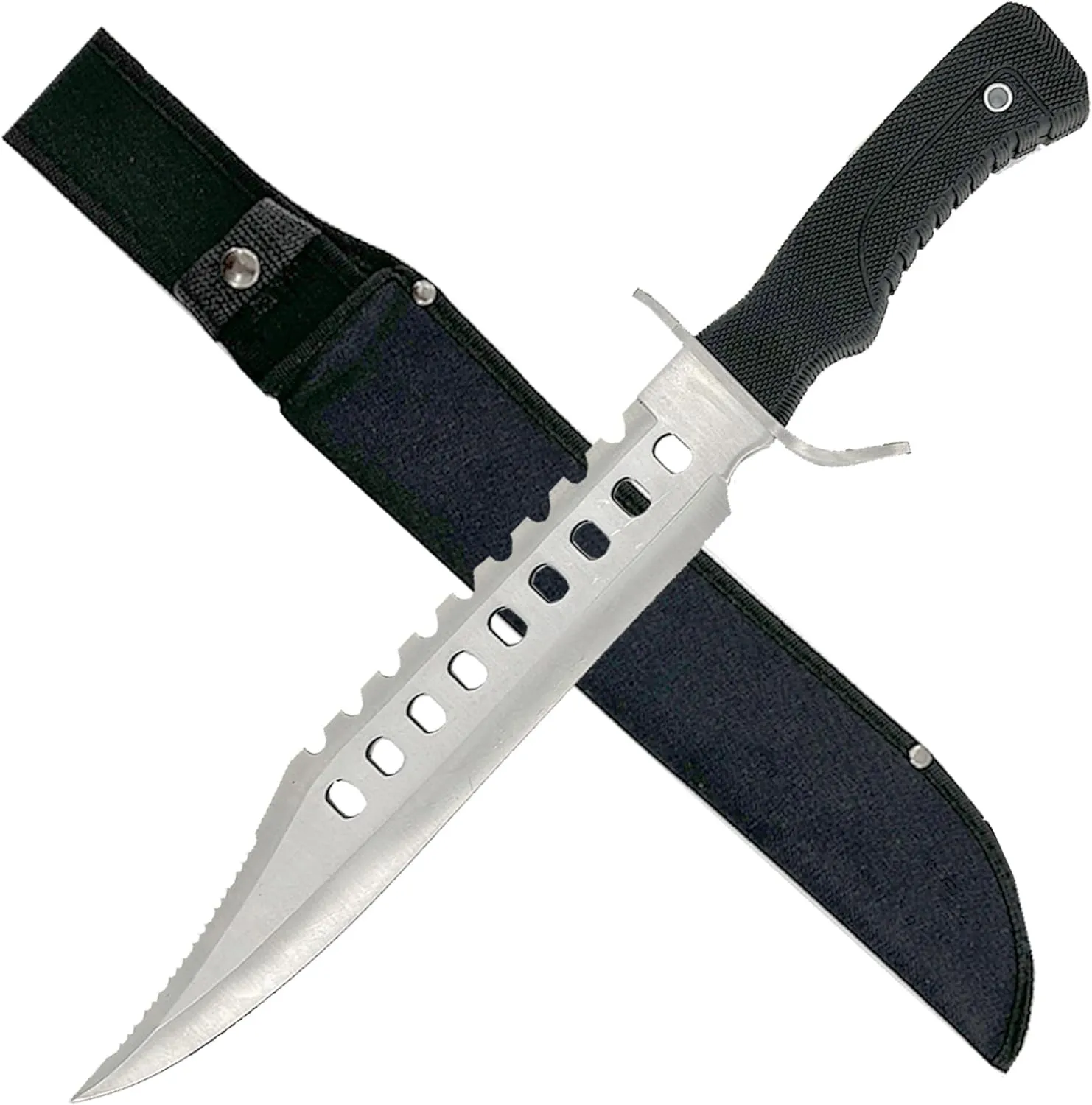 MedievalDepot Survivors Bowie Sawback Knife - Overall 17" - Durable Metal Blade with Diamond Grip Handle, Includes Nylon Sheath for Carrying