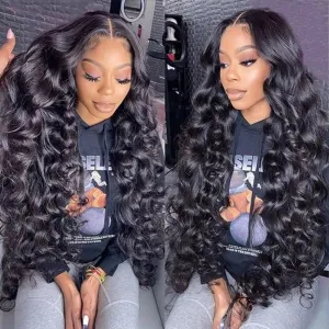 MEIMEI 30 Inch 250% Density HD Lace Front Wigs Human Hair Loose Wave 15A Grade Real Full Large Lace Space 13x4 Loose Deep Wave Lace Frontal Wigs Human Hair Pre Plucked for Black Women