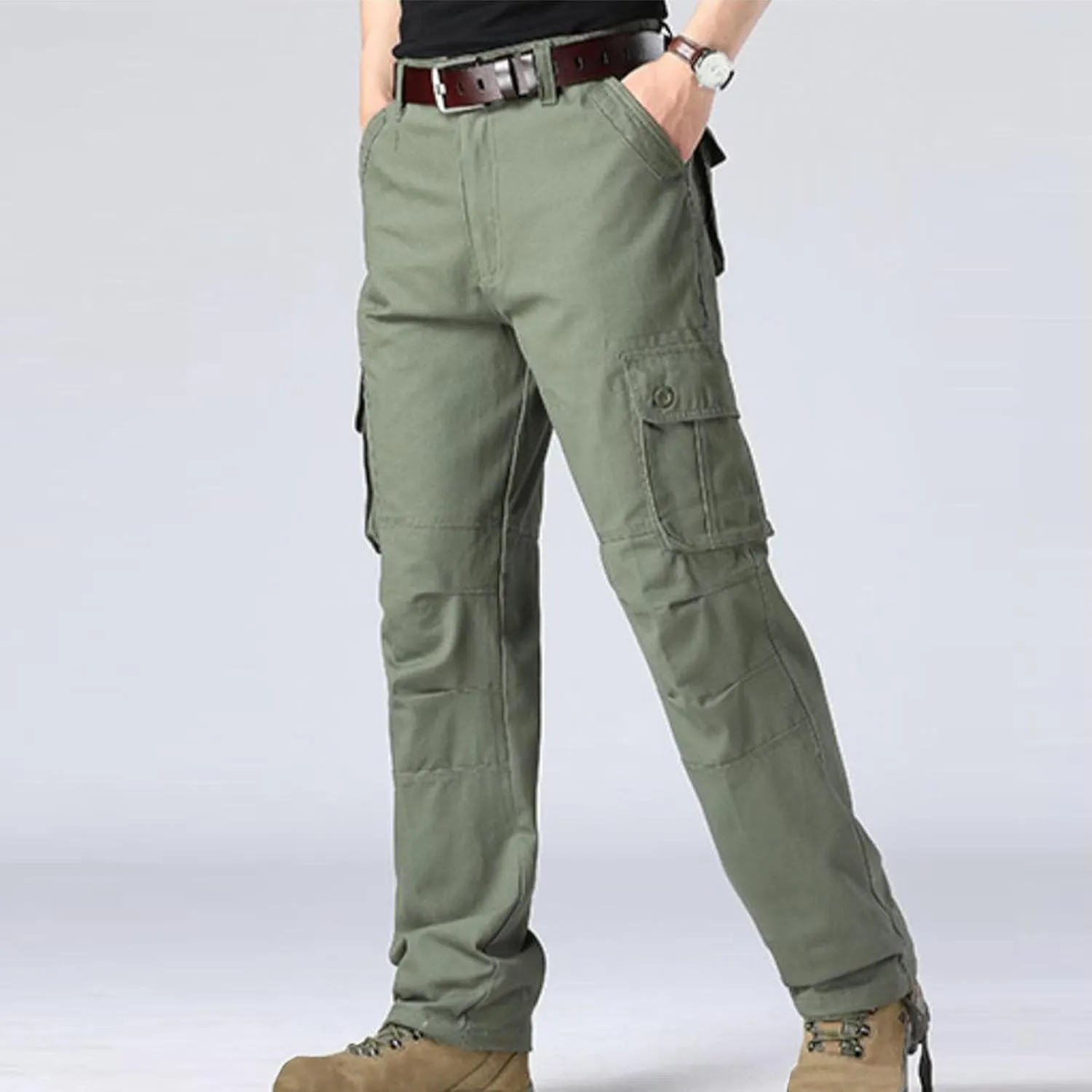 Men Outdoor Cargo Pant Straight Leg Basic Casual Tactical Pant Hiking Classic Fit Jogger with Multi Pockets
