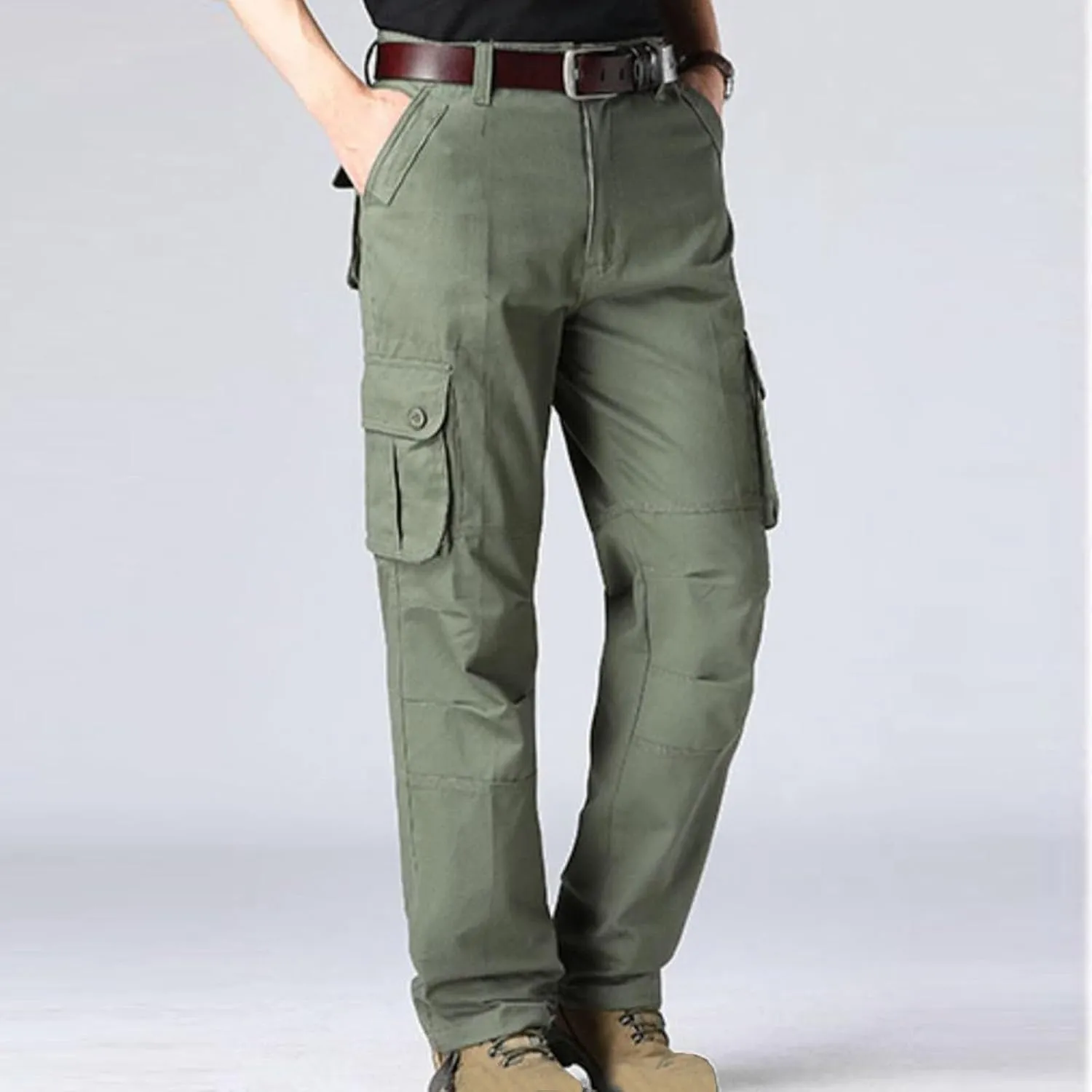 Men Outdoor Cargo Pant Straight Leg Basic Casual Tactical Pant Hiking Classic Fit Jogger with Multi Pockets