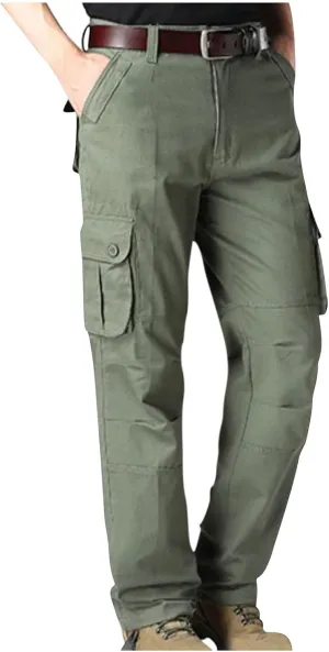 Men Outdoor Cargo Pant Straight Leg Basic Casual Tactical Pant Hiking Classic Fit Jogger with Multi Pockets