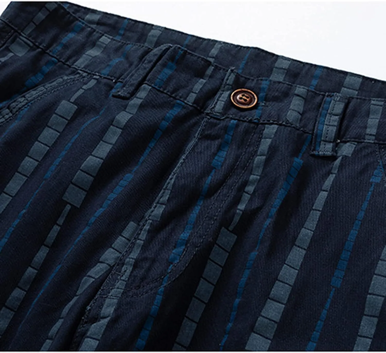 Men's Athletic Shorts Classic Fit Cotton Striped Multi Pockets Cargo Shorts Fashion Outdoor Buckle Zipper Shorts