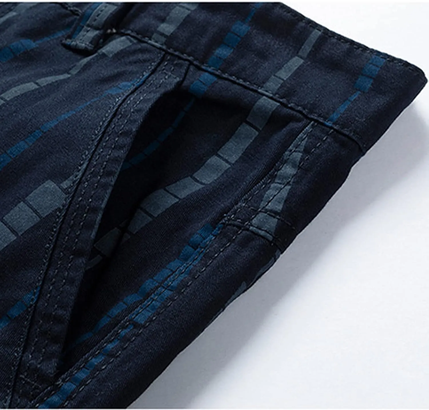 Men's Athletic Shorts Classic Fit Cotton Striped Multi Pockets Cargo Shorts Fashion Outdoor Buckle Zipper Shorts