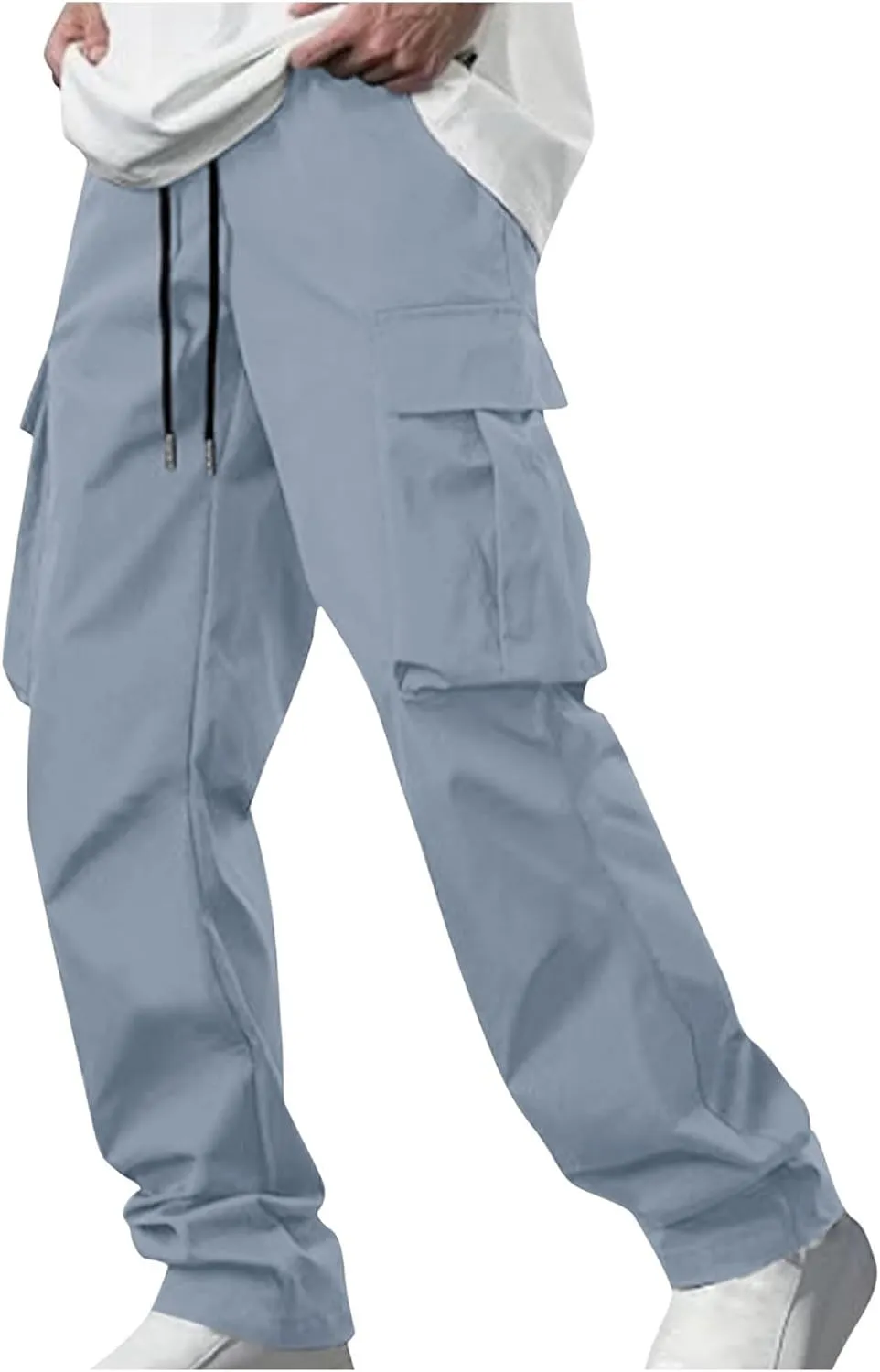 Mens Cargo Pants Casual Regular Fit Drawstring Elastic Waist Pants for Men Sports Athletic Work Outdoor Trousers