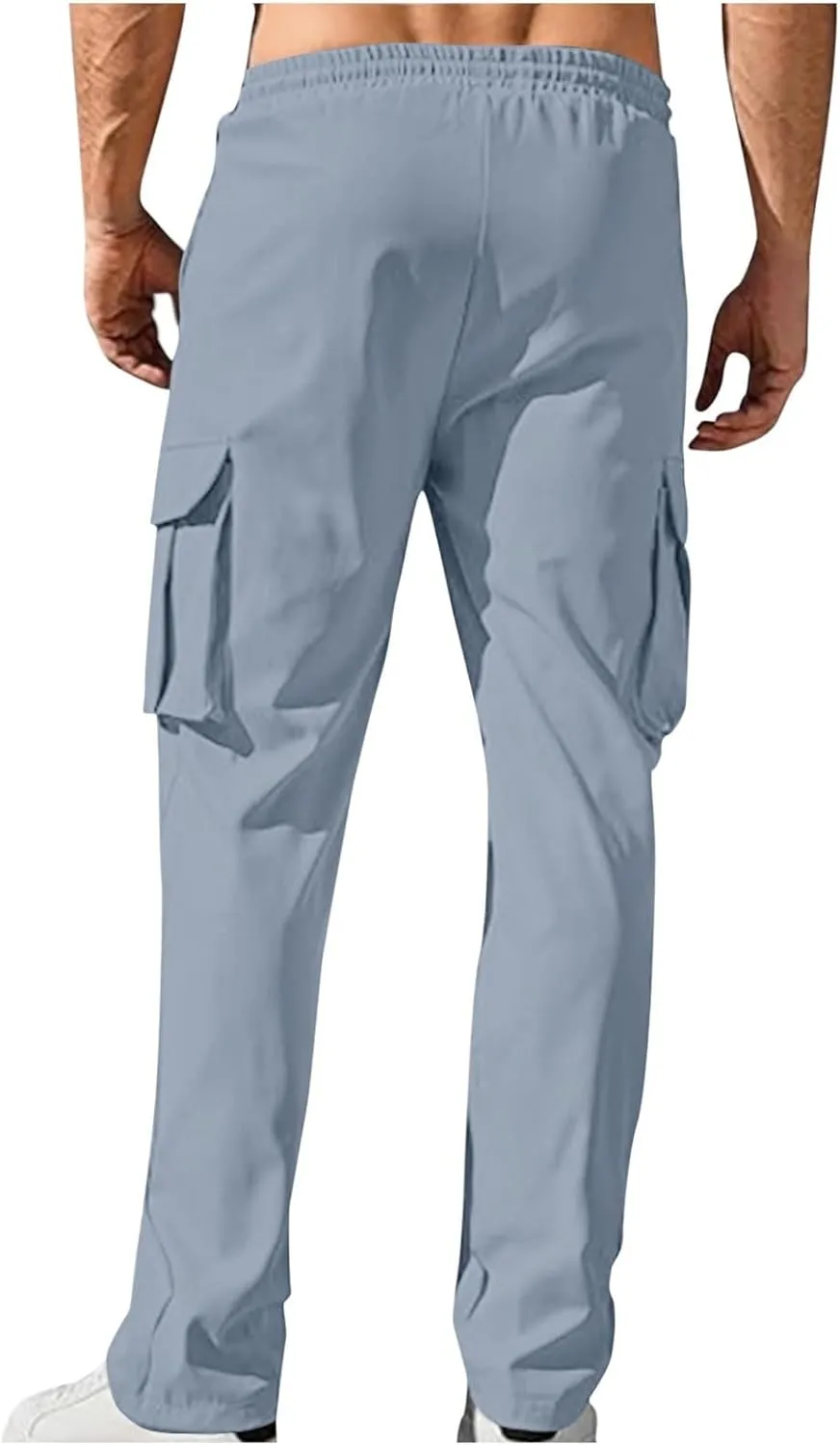 Mens Cargo Pants Casual Regular Fit Drawstring Elastic Waist Pants for Men Sports Athletic Work Outdoor Trousers